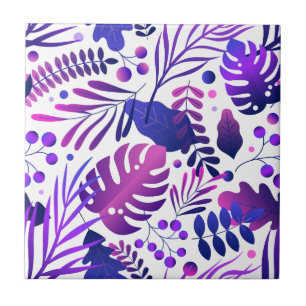 Azulejo De Cerâmica Padrão Tropical Verde Azul Dourado Folhas de Palme