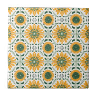 Padrão verde da flor da margarida amarela retrô