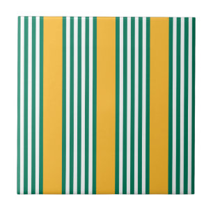 Azulejo De Cerâmica Padrão verde e branco de cinco faixas com amarelo