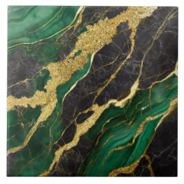 Azulejo De Cerâmica Padrão Verde Marble com Dourado