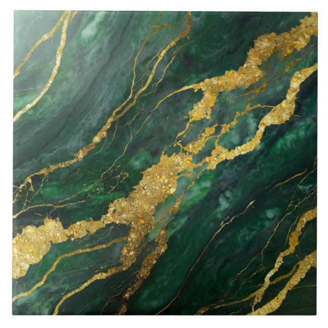 Azulejo De Cerâmica Padrão Verde Marble com Dourado (Frente)