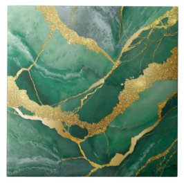 Azulejo De Cerâmica Padrão Verde Marble com Dourado