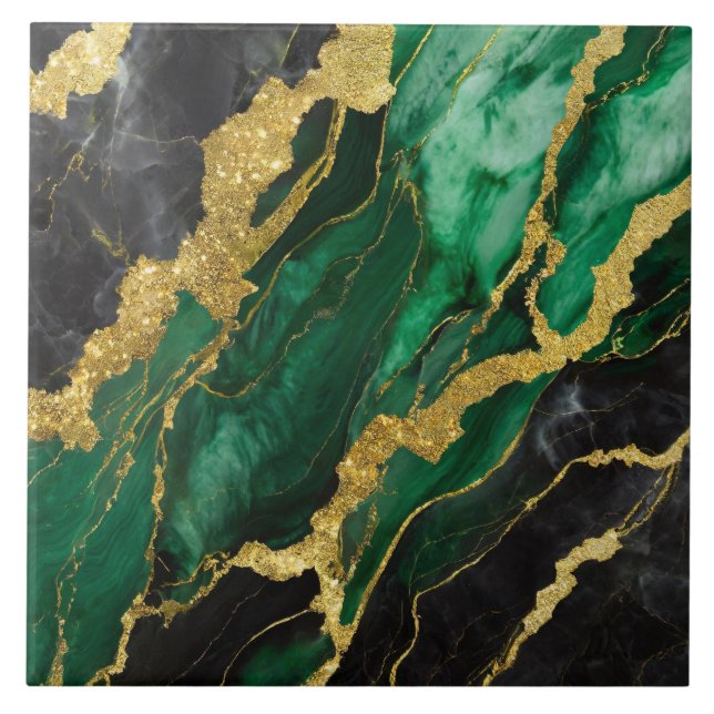 Azulejo De Cerâmica Padrão Verde Marble com Dourado (Frente)