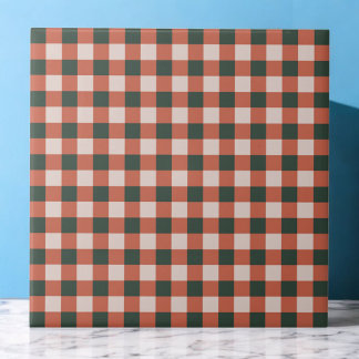 Azulejo De Cerâmica Padrão Verificado Vermelho e Verde Retrominimalist