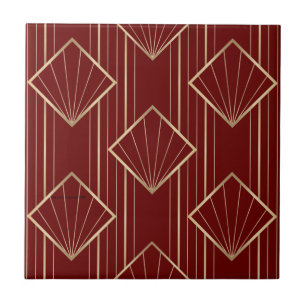 Azulejo De Cerâmica Padrão vermelho festivo e dourado