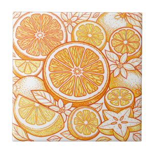 Azulejo De Cerâmica Padrão Vibrante de Laranja em Fatias de Citros