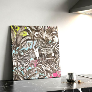 Azulejo De Cerâmica Padrão Vibrante e Colorido de Zebra na Selva