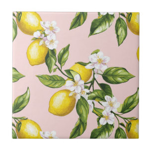 Azulejo De Cerâmica Padrão Vintage Lemon & Blossom a rosa (2)