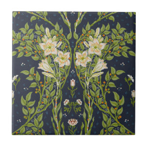 Azulejo De Cerâmica Padrão Vintage Navy White Lily de Walter Crane