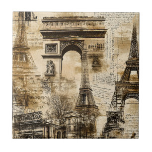 Azulejo De Cerâmica Padrão Vintage Paris – Pontos Turísticos Torre Eif