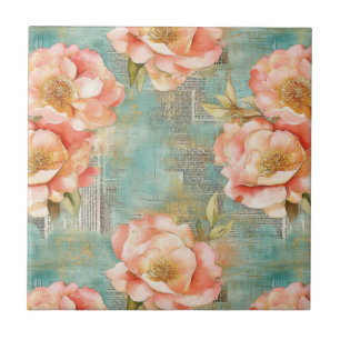 Azulejo De Cerâmica Padrão Vintage Watercolor Floral Abstrato (18)