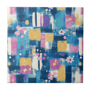 Azulejo De Cerâmica Padrão Vintage Watercolor Floral Abstrato (6)