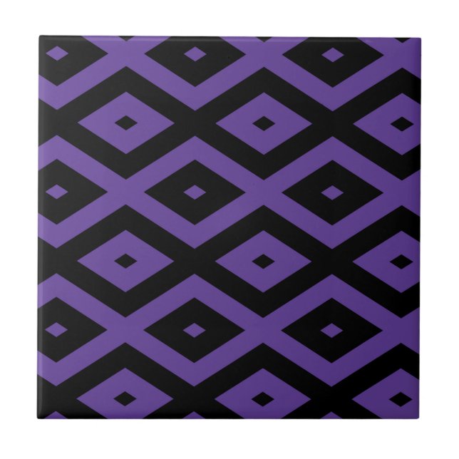 Azulejo De Cerâmica Padrão violeta e diamante preto (Frente)