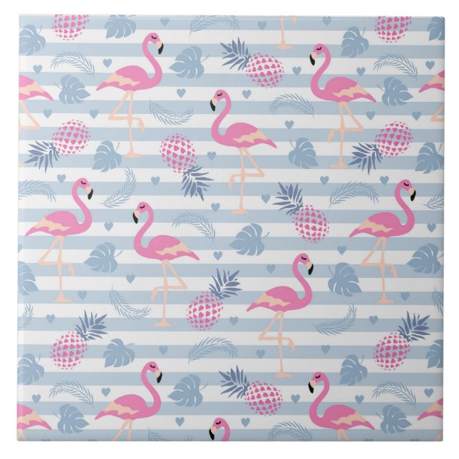 Azulejo De Cerâmica Padrão Whimsical Flamingo & Pineapple (Frente)
