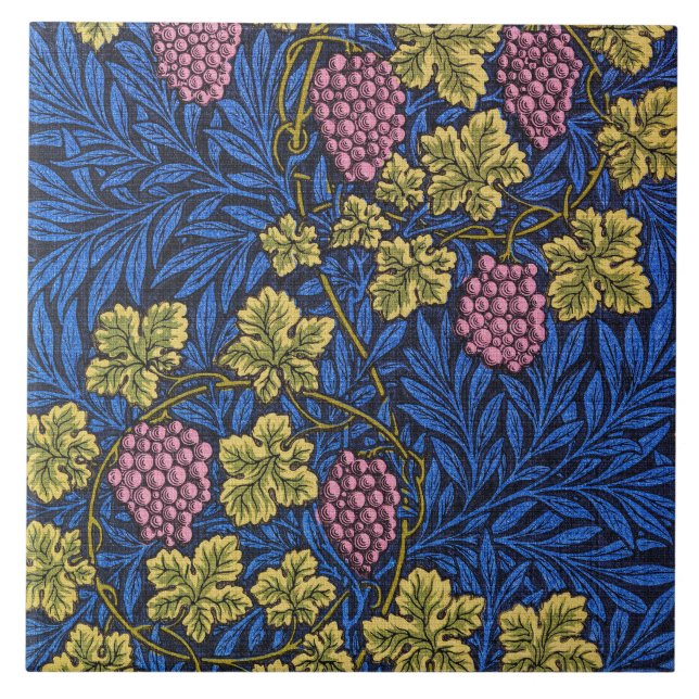 Azulejo De Cerâmica Padrão William Morris Grapevine (Vinhas De Vinho) (Frente)