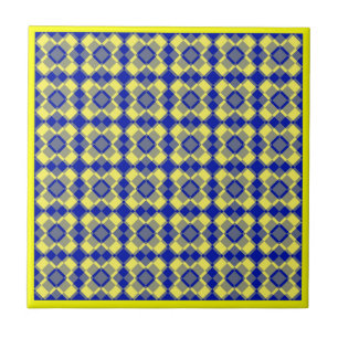 Azulejo De Cerâmica Padrão Xadrez Argyle Amarelo Azul