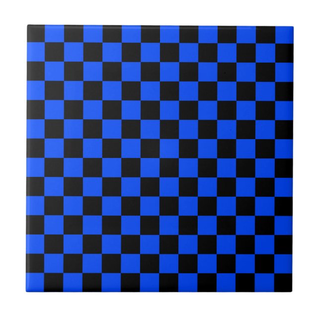 Azulejo De Cerâmica Padrão xadrez azul e preto (Frente)