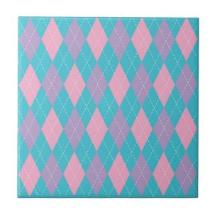 Azulejo De Cerâmica Padrão Xadrez Azul Rosa Roxo Elegante