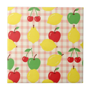 Azulejo De Cerâmica Padrão Xadrez de Frutas Fofas