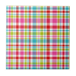 Azulejo De Cerâmica Padrão Xadrez de Plaid Arco-Íris Brilhante