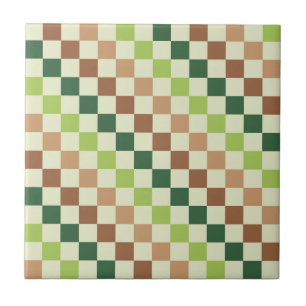 Azulejo De Cerâmica Padrão xadrez diagonal arco-íris terroso