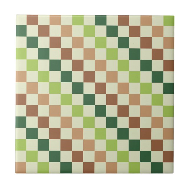 Azulejo De Cerâmica Padrão xadrez diagonal arco-íris terroso (Frente)
