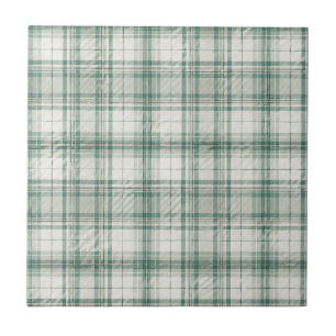 Azulejo De Cerâmica Padrão Xadrez Escocês Clássico em Verde Salvia