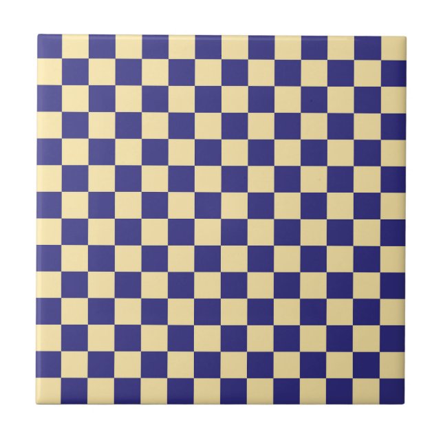 Azulejo De Cerâmica Padrão xadrez índigo e manteiga (Frente)