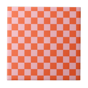 Azulejo De Cerâmica Padrão Xadrez Laranja e Rosa