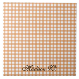Azulejo De Cerâmica Padrão Xadrez Laranja Quente Fofo