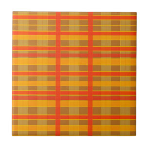 Azulejo De Cerâmica Padrão Xadrez Laranja Vermelho Retro