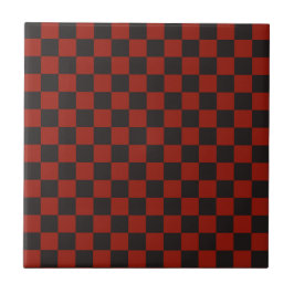Azulejo De Cerâmica Padrão xadrez preto e vermelho profundo
