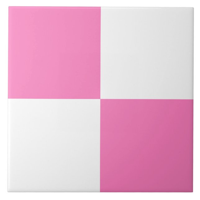 Azulejo De Cerâmica Padrão Xadrez Rosa Branco (Frente)