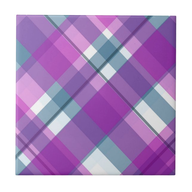 Azulejo De Cerâmica Padrão Xadrez Roxo (Frente)