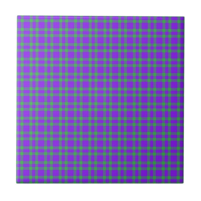 Azulejo De Cerâmica Padrão Xadrez Verde Roxo (Frente)