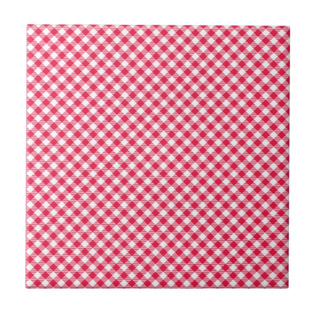 Azulejo De Cerâmica Padrão Xadrez Vermelho e Branco Clássico Rústico (Frente)