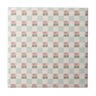 Azulejo De Cerâmica Padrão Y2K de Cherry Estético Rosa Verde Verificad