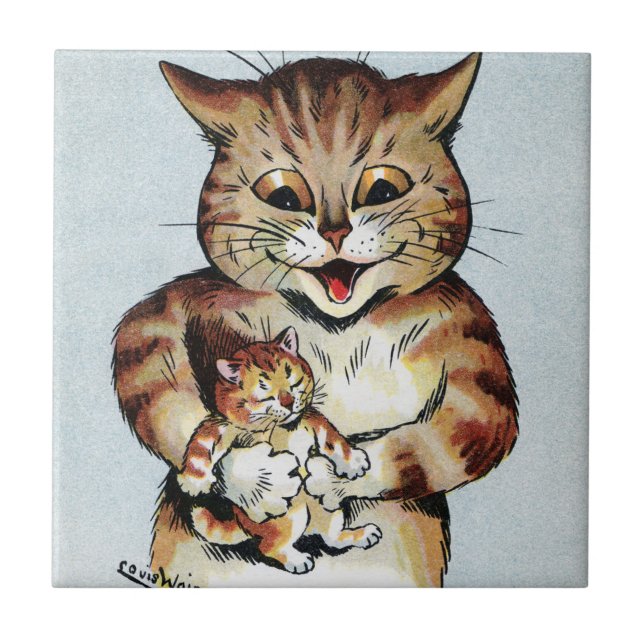 Azulejo De Cerâmica Padre Cat segurando um Kitten, Louis Wain (Frente)