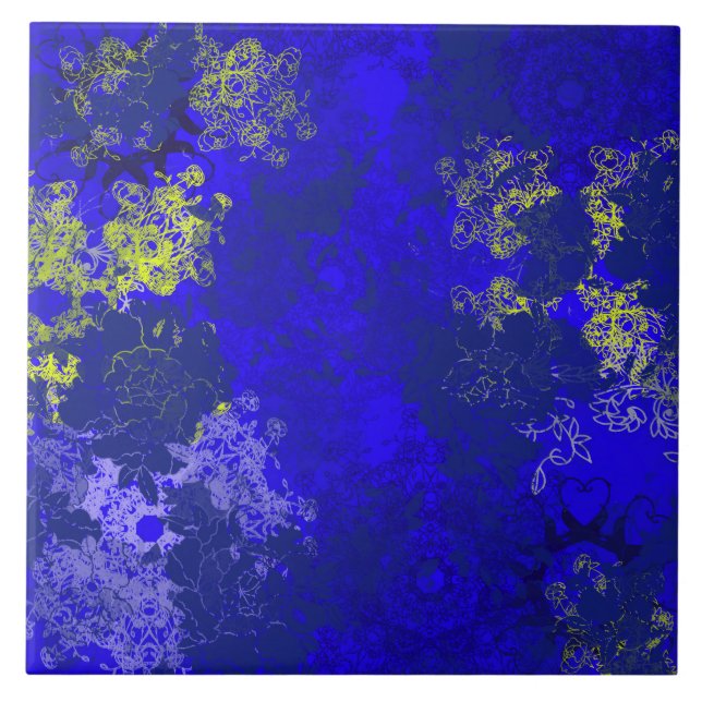 Azulejo De Cerâmica Padrões azuis florais japoneses (Frente)