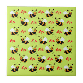 Azulejo De Cerâmica Padrões das flores vermelhas das abelhas do mel