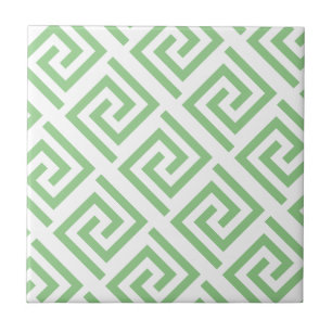 Azulejo De Cerâmica Padrões de Chave Grega Branco Salvia Verde Persona