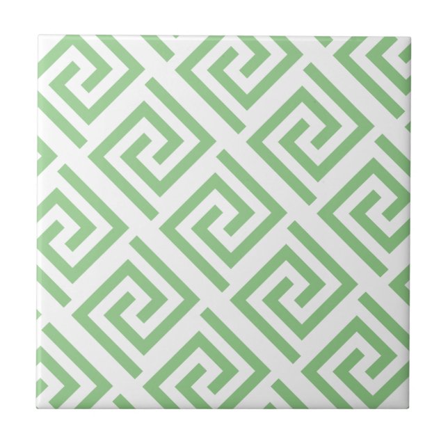 Azulejo De Cerâmica Padrões de Chave Grega Branco Salvia Verde Persona (Frente)