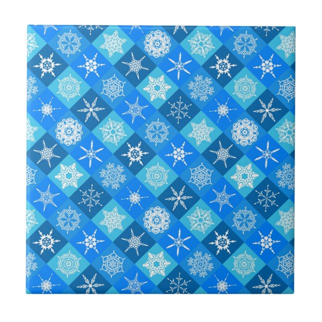 Azulejo De Cerâmica Padrões de floco de neve azul-cúmulo (Frente)