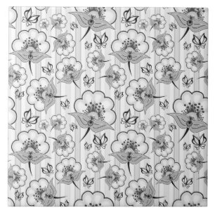 Azulejo De Cerâmica Padrões de flores contínuas preto e branco fofos