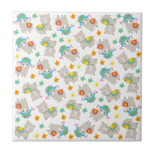 Azulejo De Cerâmica Padrões De Lhamas, Llamas Cutas, Alpacas, Flores