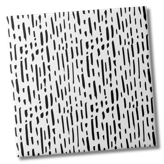 Azulejo De Cerâmica Padrões de pontos - Stripes brancas pretas (Dots Pattern Black White Stripes Ceramic Tile)