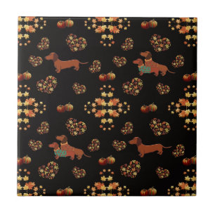Azulejo De Cerâmica Padrões de Queda Elegante de Dachshund: Blooms de