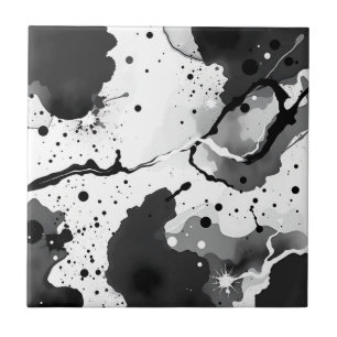 Azulejo De Cerâmica Padrões de tinta fluida preta e branca com resping