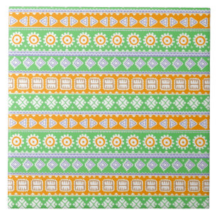 Azulejo De Cerâmica Padrões étnicos verdes laranja fofos design