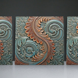 Azulejo De Cerâmica Padrões Floral Victorian Teal Orange Leaf